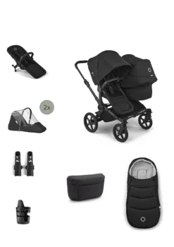Donkey 6 Double' Bundle – Unverzichtbares Kinderwagen-Set Heritage Black