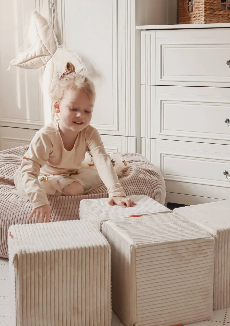 4er-Set Spiel-Elemente 'Cubes' Cord Creme Beige