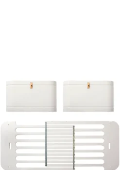 Geschwisterset für 'Wood Mini+' Babybett inkl. Junior-Erweiterung zu zwei Betten Weiß / Eiche
