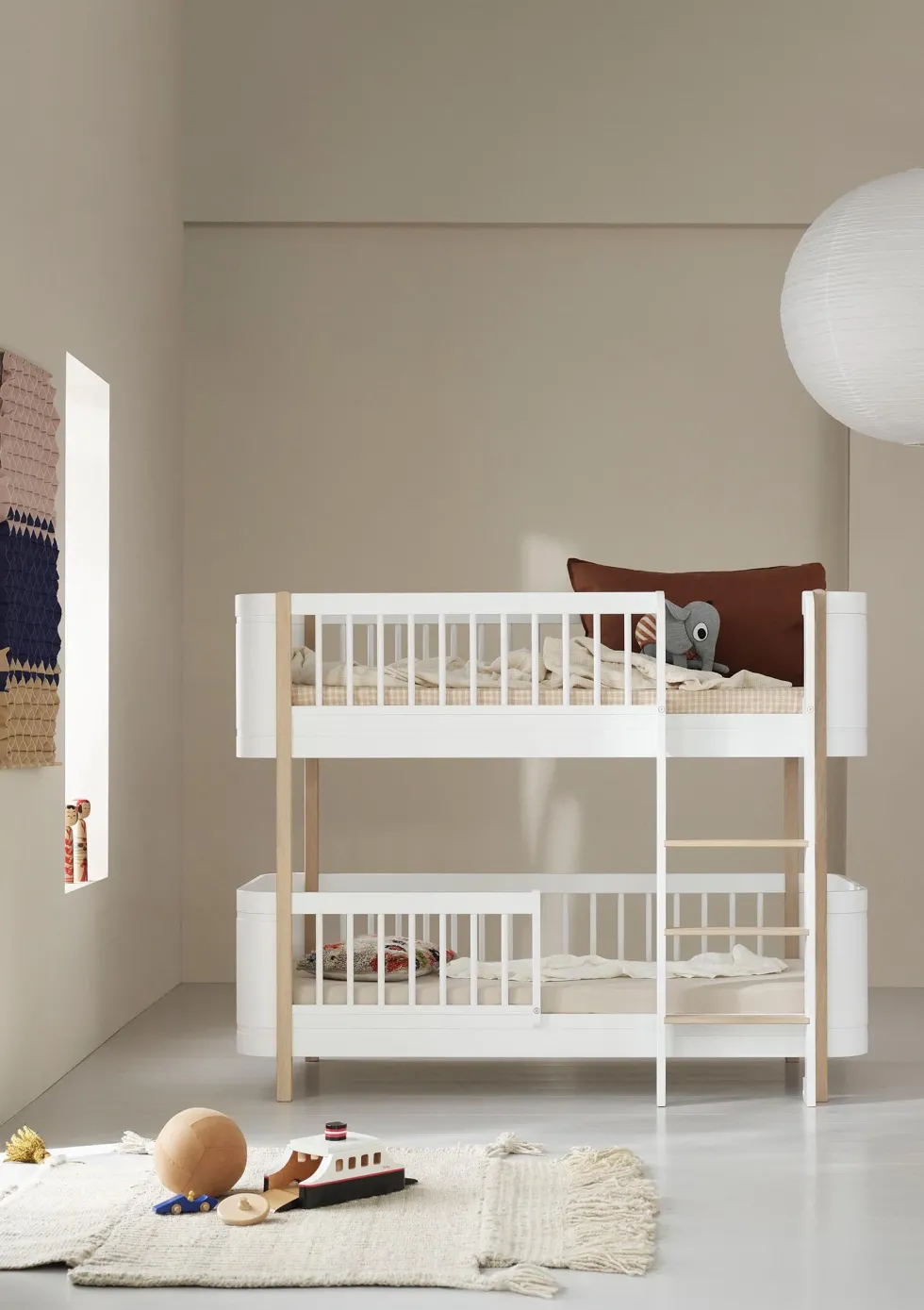 halbhohes Etagenbett 'Wood Mini+' weiß / Eiche 162 x 68 cm