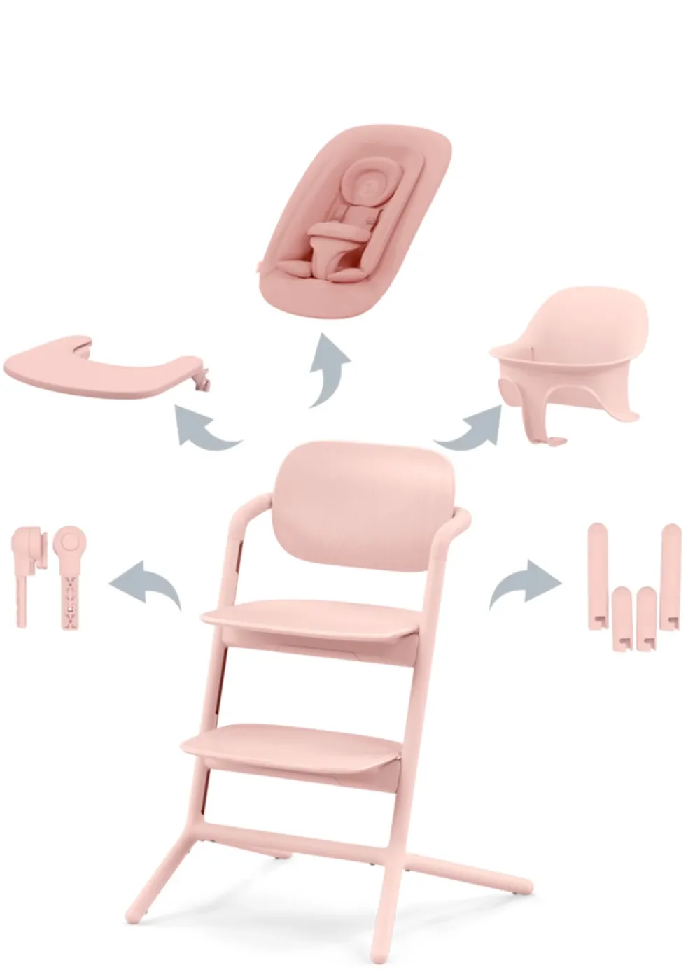Hochstuhl 'Lemo' 4-in-1 Set Pearl Pink / Light Pink