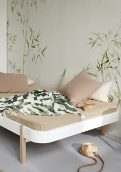 Lounger Bett 'Wood' Weiß/Eiche 200 x 120 cm