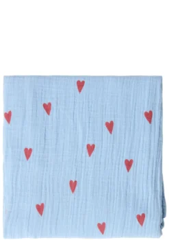 Musselin Mulltuch 'Swaddle Print Large' Light Blue Hearts 120 x 120 cm