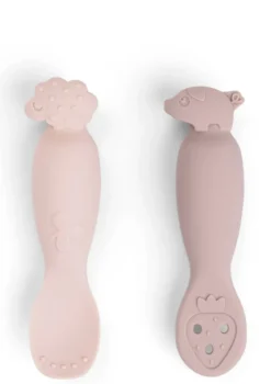 Silikon Babylöffel-Set Tiny farm rosa