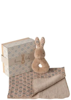 2-tlg. Rassel Set 'Kaninchen' creme pfirsich