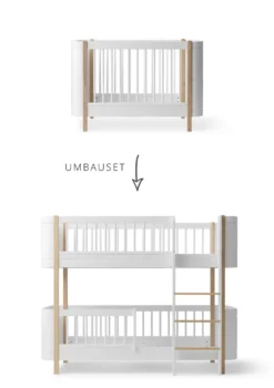Umbauset für 'Wood Mini+' Babybett inkl. Junior-Erweiterung zum halbhohen Etagenbett Weiß / Eiche
