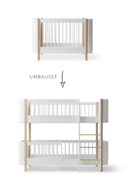 Umbauset für 'Wood Mini+' Babybett inkl. Junior-Erweiterung zum halbhohen Etagenbett Weiß / Eiche