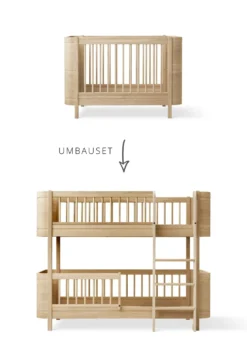 Umbauset für 'Wood Mini+' Babybett inkl. Junior-Erweiterung zum halbhohen Etagenbett Eiche
