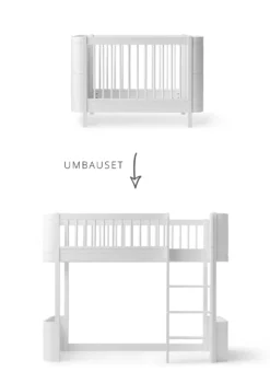 Umbauset für 'Wood Mini+' Babybett inkl. Junior-Erweiterung zum halbhohen Hochbett Weiß