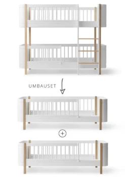 Umbauset für 'Wood Mini+' halbhohes Etagenbett zu zwei Juniorbetten Weiß / Eiche