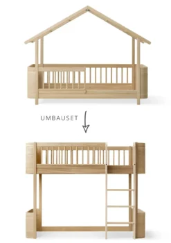 Umbauset für 'Wood Mini+' Hausbett zum halbhohen Hochbett Eiche