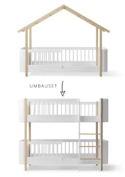 Umbauset für 'Wood Mini+' Hausbett zum halbhohen Etagenbett Weiß/Eiche