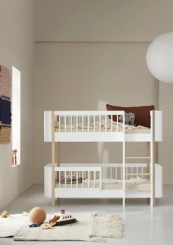 Umbauset für 'Wood Mini+' Hausbett zum halbhohen Etagenbett Weiß/Eiche