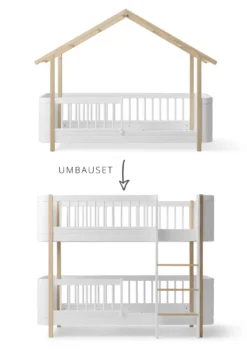 Umbauset für 'Wood Mini+' Hausbett zum halbhohen Etagenbett Weiß/Eiche