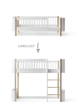 Umbauset für 'Wood Mini+' Juniorbett zum halbhohen Hochbett Weiß / Eiche
