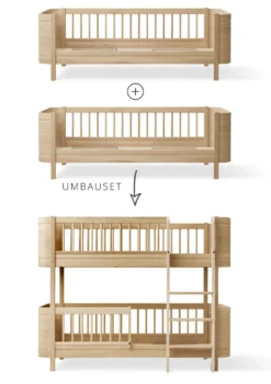Umbauset für 'Wood Mini+' zwei Juniorbetten zum halbhohen Etagenbett Eiche