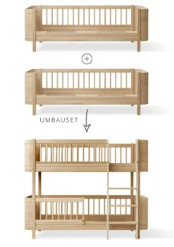 Umbauset für 'Wood Mini+' zwei Juniorbetten zum halbhohen Etagenbett Eiche