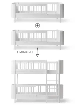 Umbauset für 'Wood Mini+' zwei Juniorbetten zum halbhohen Etagenbett Weiß