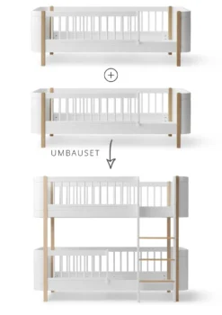 Umbauset für 'Wood Mini+' zwei Juniorbetten zum halbhohen Etagenbett Weiß / Eiche