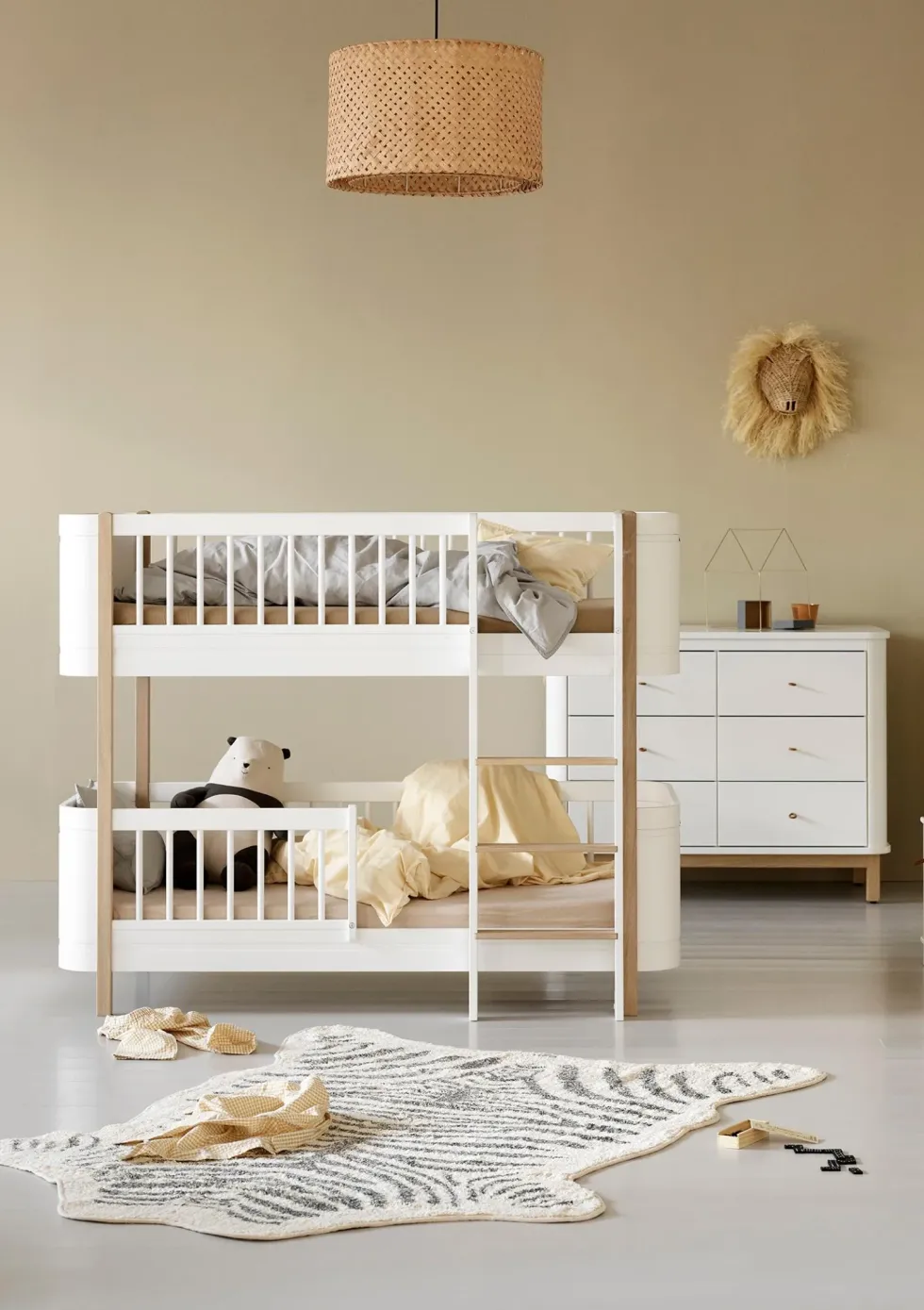 Umbauset für 'Wood Mini+' zwei Juniorbetten zum halbhohen Etagenbett Weiß / Eiche