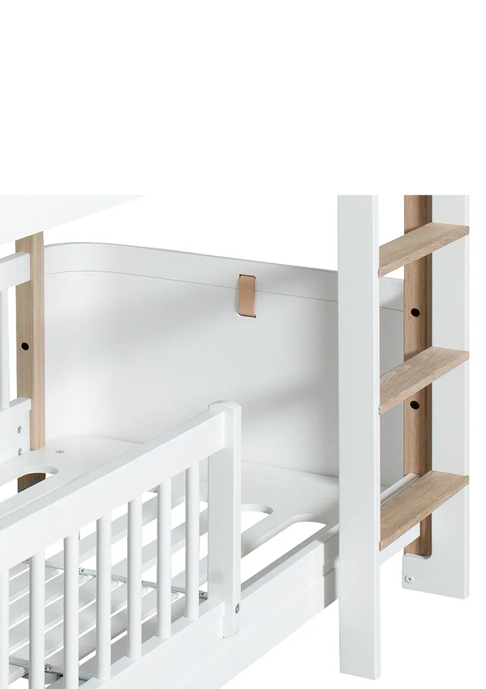 Umbauset für 'Wood Mini+' zwei Juniorbetten zum halbhohen Etagenbett Weiß / Eiche