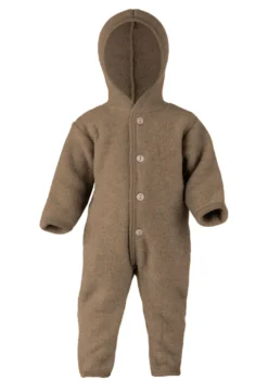 Wollfleece Overall mit Kapuze walnuss melange