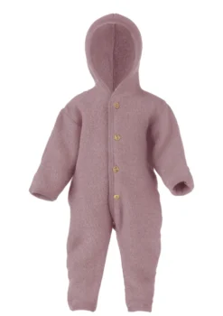 Wollfleece Overall mit Kapuze rosenholz melange