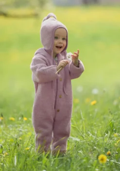 Wollfleece Overall mit Kapuze rosenholz melange